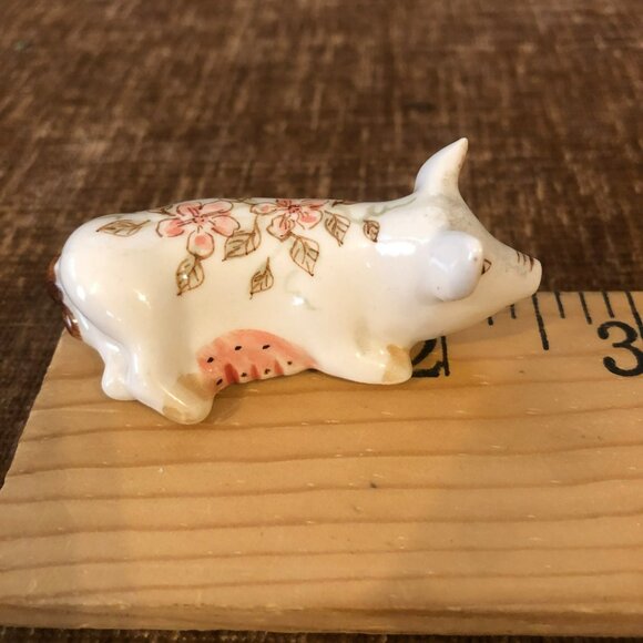 Vintage Ceramic Pig Family Figurine Set - Mother & 3 Piglets Floral Design - Picture 8 of 9